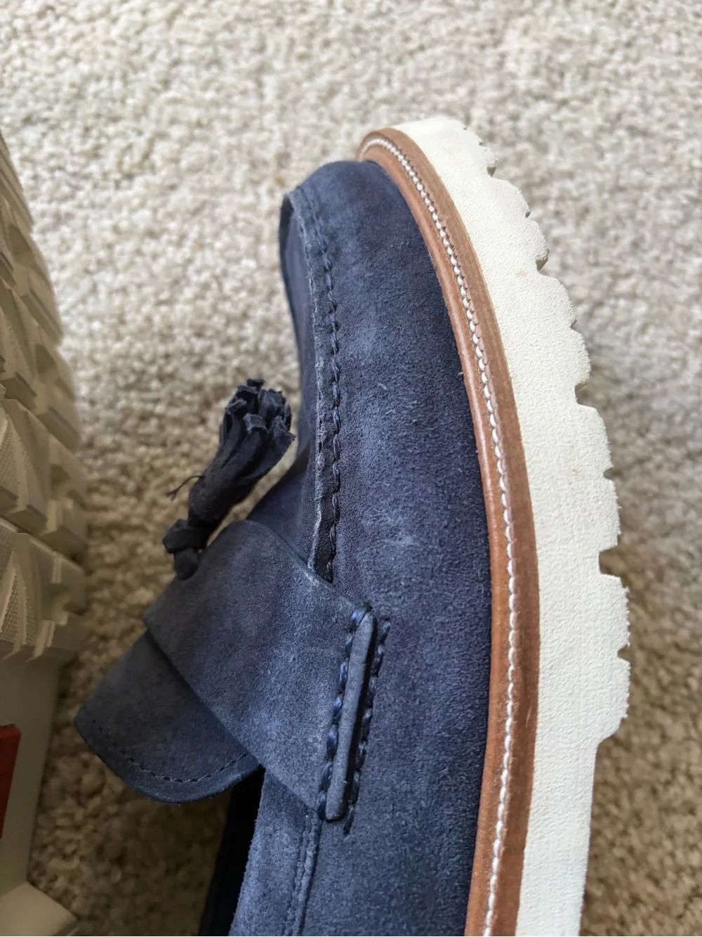 Cole haan American classic man made leather blue suede tassels loafers size 10